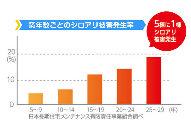 築年数ごとのシロアリ発生率